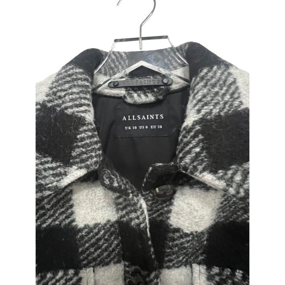 All Saints Fenix Check Jacket Coat Size US 6 Black White Button-Up Wool Blend - Picture 3 of 9